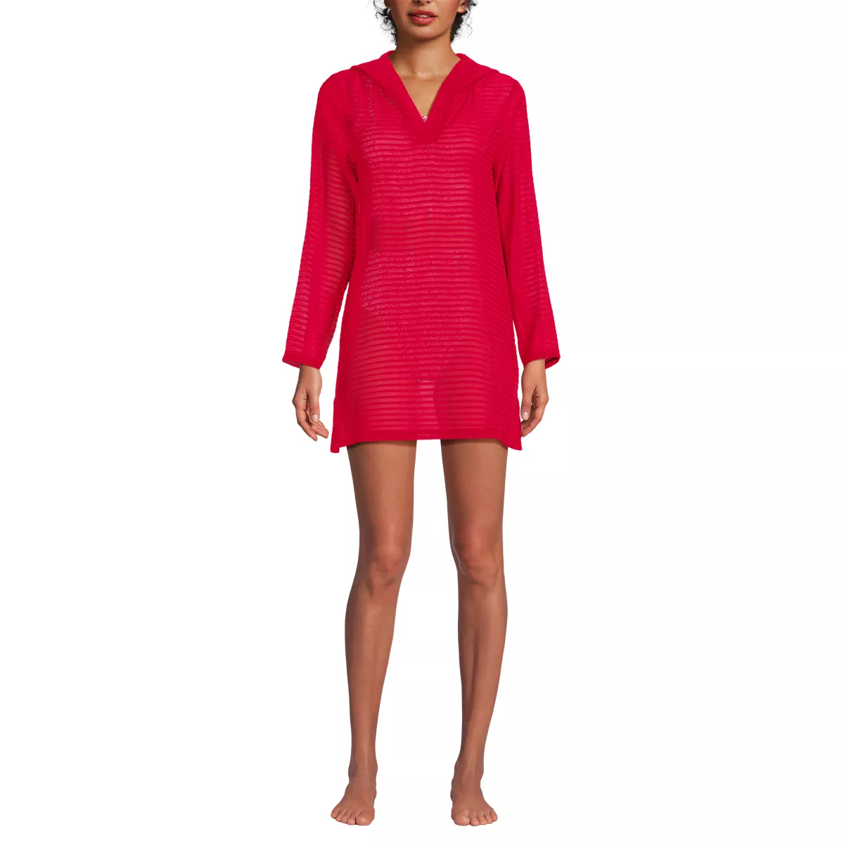 Women's Rayon Rib Hooded Mini Swim Cover-up Dress