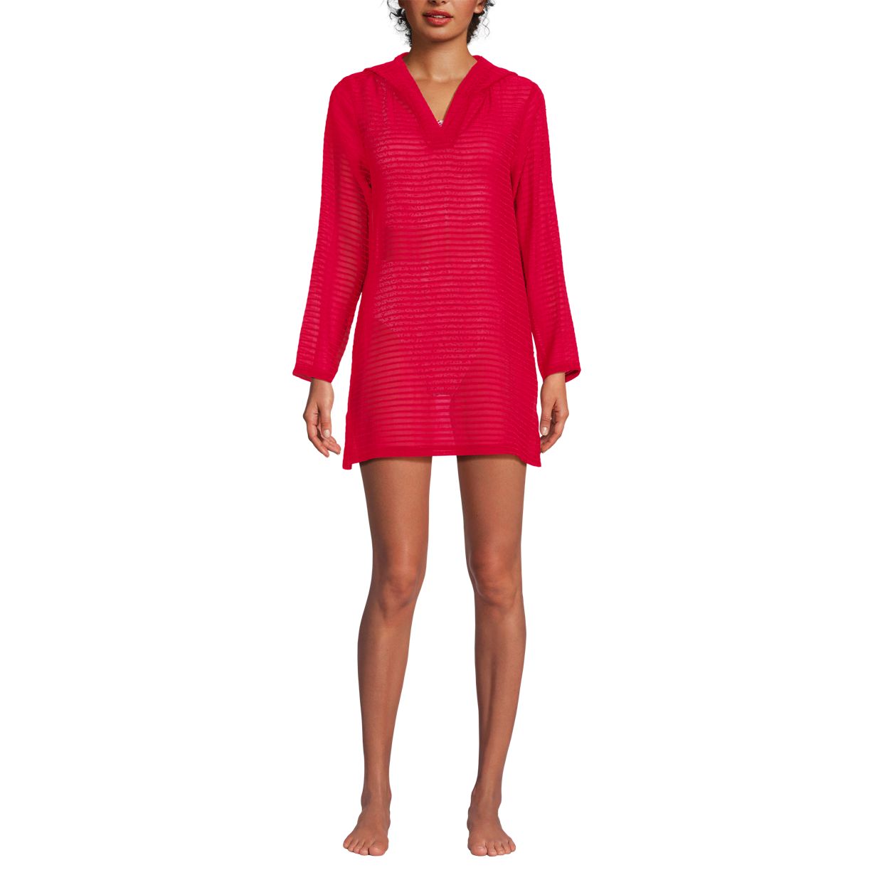 Women's Rayon Rib Hooded Mini Swim Cover-up Dress