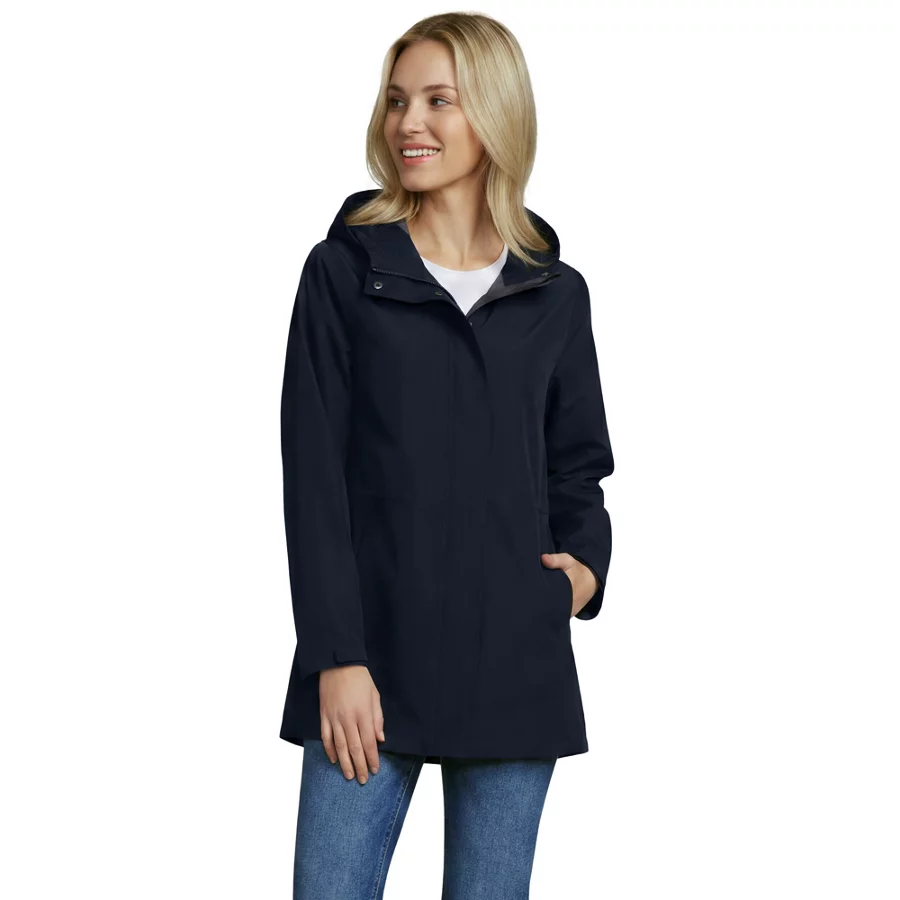 School Uniform Women's Waterproof Hooded Packable Rain Jacket view 4
