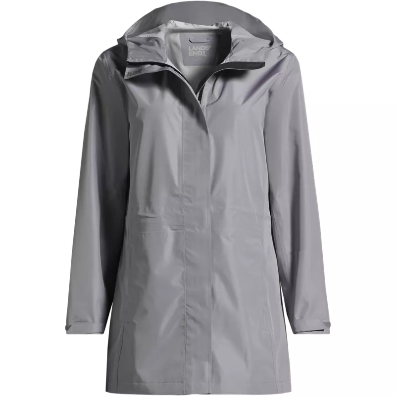 Women's Plus Waterproof Hooded Packable Rain Jacket, Front