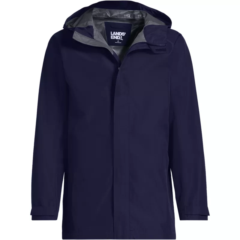 Men's Big Waterproof Hooded Packable Rain Jacket, Front