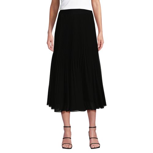 Women's Chiffon Elastic Waist Pleated Midi Skirt, Front