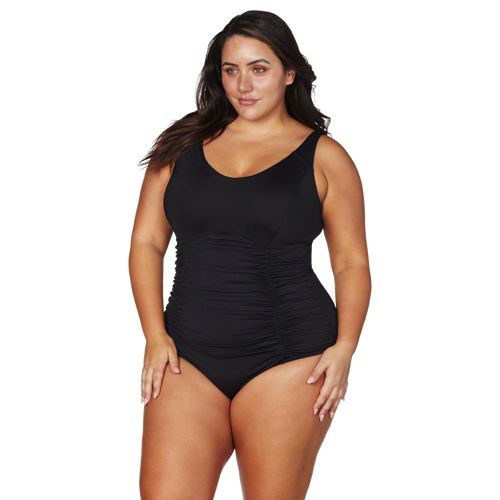 Swimsuits For All Women's Plus Size Chlorine Resistant Zip Front One Piece  Swimsuit 22 Black Royal