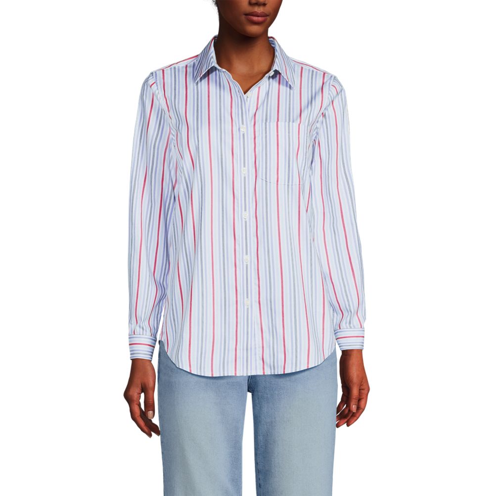 売れ筋商品|||ランズエンド カットソー トップス レディース Women's Cooling Button Front Shirt Rich burgundy/navy stripe Women's Cooling Button Front Shirt | Lands' End