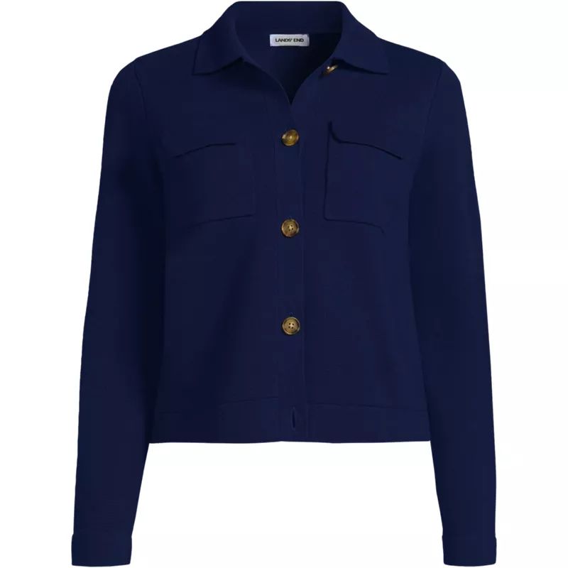 Women's Petite Fine Gauge Cotton Sweater Jacket, Front