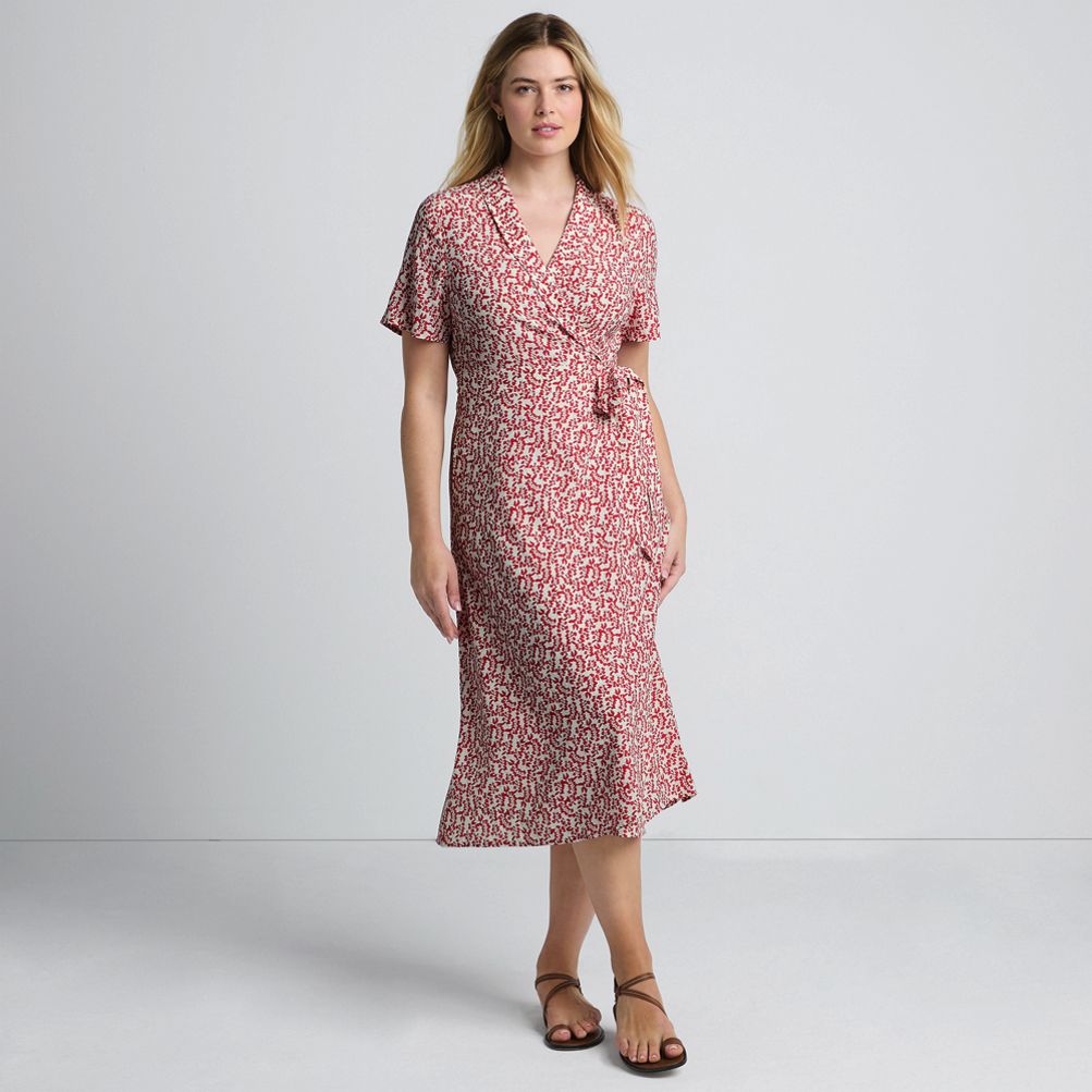 Lands end wrap front fit and flare dress fashion