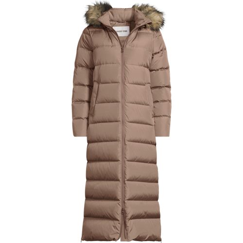 Hooded Maxi Down Coat, Women, size: 1X, plus, Brown, Polyester, by Lands' End