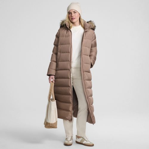Hooded Maxi Down Coat, Women, size: S, regular, Brown, Polyester, by Lands' End