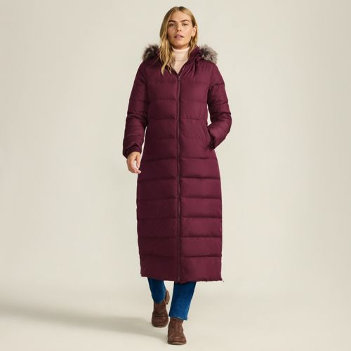 Hooded Maxi Down Coat, Women, size: S, petite, Red, Polyester, by Lands' End
