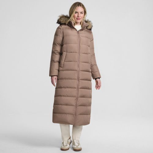 Hooded Maxi Down Coat, Women, size: S, petite, Brown, Polyester, by Lands' End