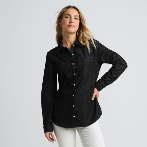  Lands' End Denim-bluse Mit Stretch, Damen, Größe:36-38 Regular, Schwarz, Baumwoll-mischung/polyester-mischung, By Lands' End 