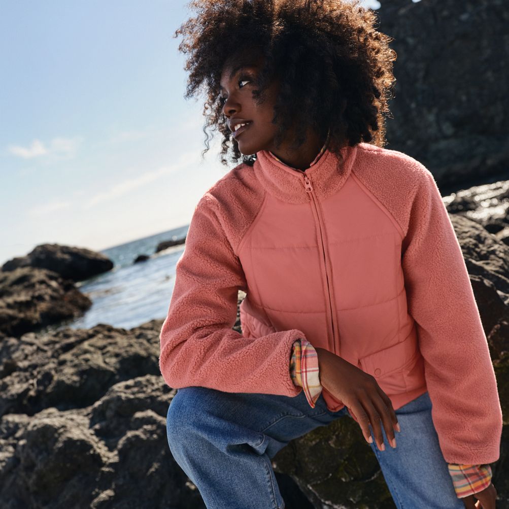 Women's Mixed Media Sherpa Fleece Jacket | Lands' End