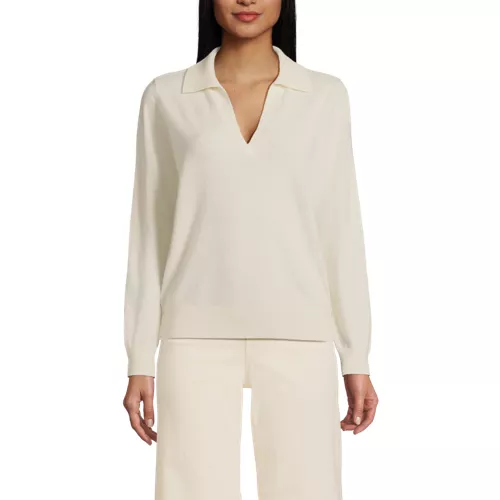 Women's Cashmere Johnny Collar Sweater, Front