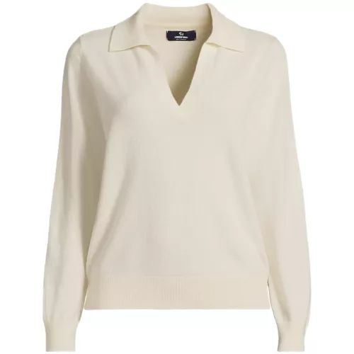 Women's Cashmere Johnny Collar Sweater, Front
