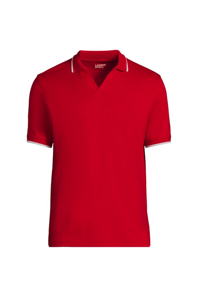Lands' End Men's Big Supima Short Sleeve Tipped Johnny Collar Polo Shirt In Red