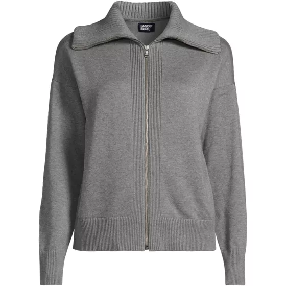 Women's Cotton Modal Long Sleeve Zip Front Cardigan Sweater Jacket - primary