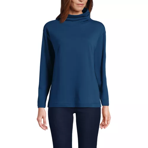 Women's Cotton Polyester Long Sleeve Funnel Neck Shirt, Front