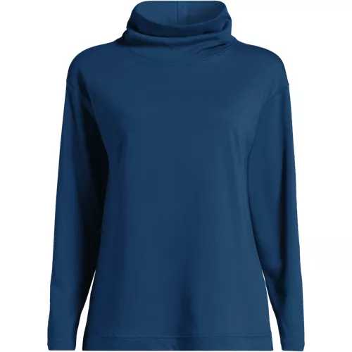 Women's Cotton Polyester Long Sleeve Funnel Neck Shirt, Front
