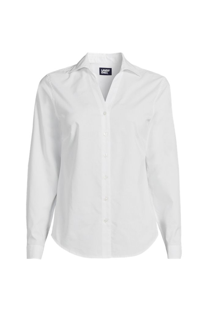 Lands' End Women's Petite Long Sleeve Coolmax V-neck Shirt In White