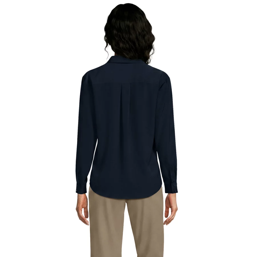 School Uniform Women's Long Sleeve Polo Collar Popover Crepe Blouse view 1