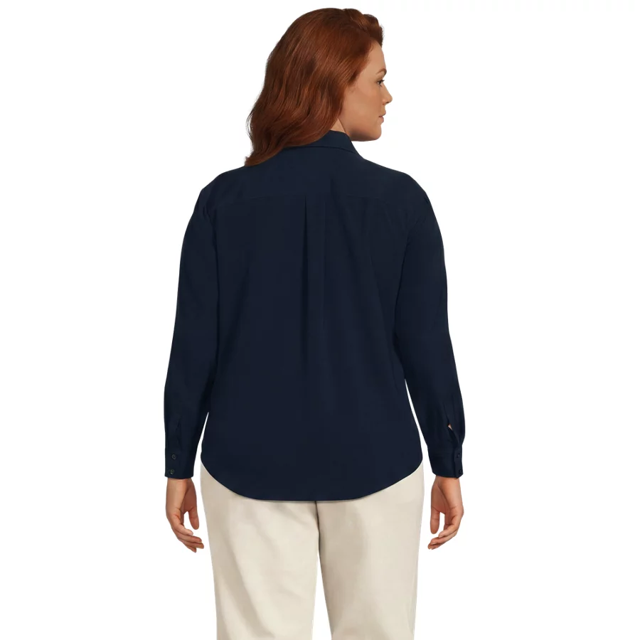 School Uniform Women's Long Sleeve Polo Collar Popover Crepe Blouse view 4