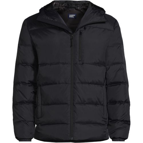 Hooded Puffer Down Jacket, Men, size: M, regular, Black, Polyester/Nylon/Down, by Lands' End