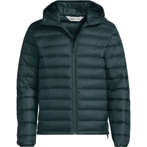 Wanderweight Down Ultralight Packable Hooded Jacket, Men, size: S, regular, Green, Polyester/Nylon, by Lands' End