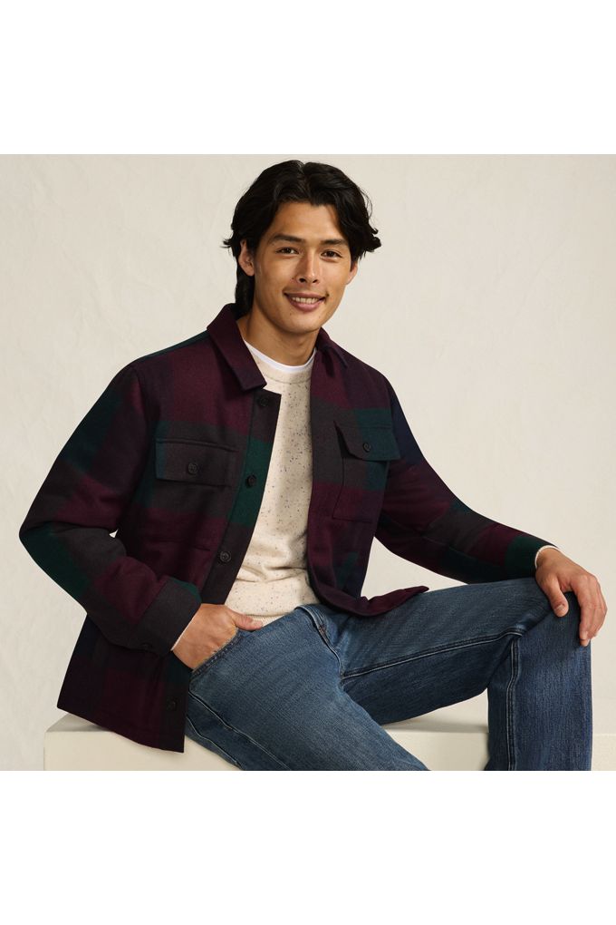 Men's Wool Blend Shirt Jacket - Lands' End - Red - XXL