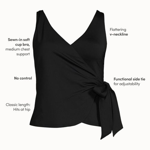 Lands' End Tankini-top Mit Seitlichem Bindeband, Damen, Größe:32 Regular, Schwarz, Elasthan/polyester-mischung/nylon-mischung, By Lands' End 
