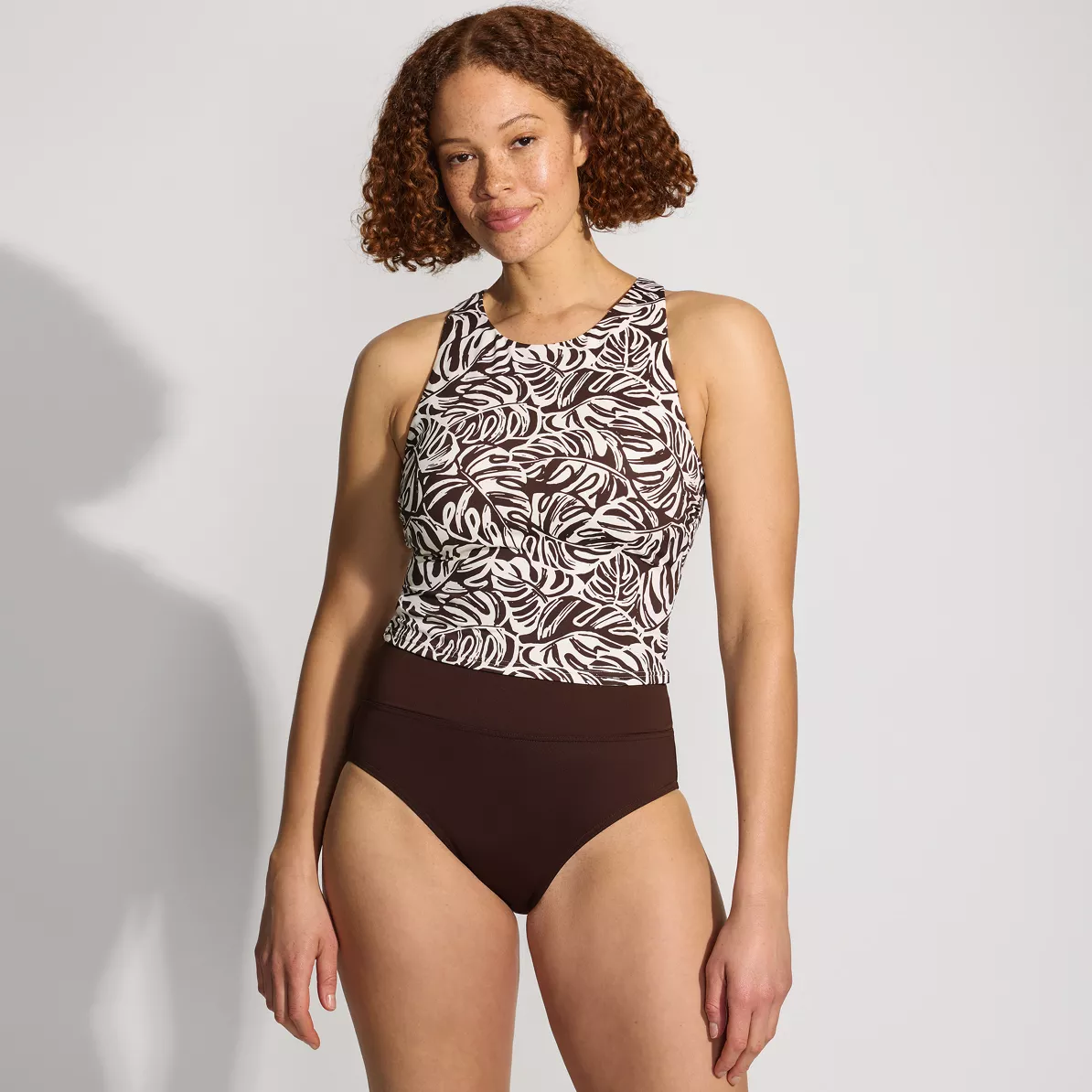 Women's Chlorine Resistant High Neck Racerback Midkini Tankini Swimsuit Top