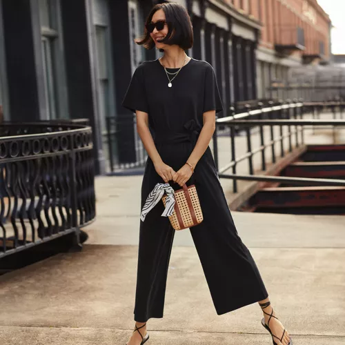 Women's Cupro Tie Waist Jumpsuit, alternative image