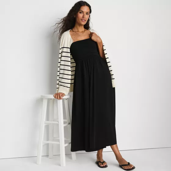 Women's Cupro Bandeau Maxi Dress with Removable Straps - primary