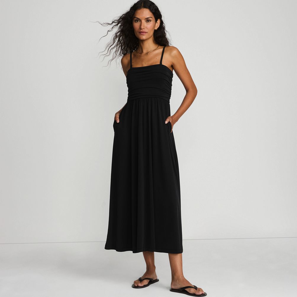 Women's Cupro Bandeau Maxi Dress with Removable Straps | Lands' End