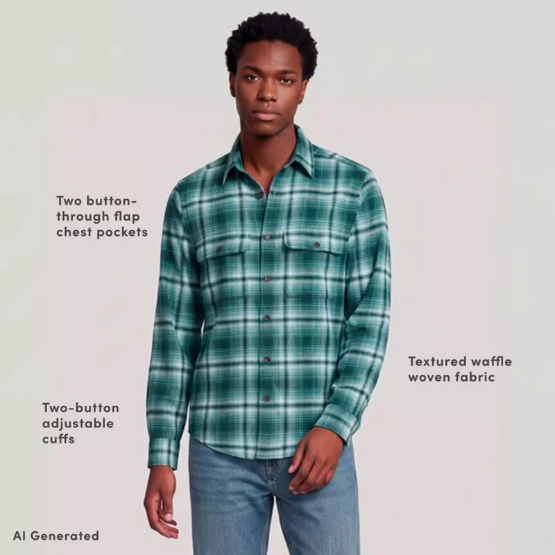 Men's Long Sleeve Cozy Woven Waffle Utility Shirt, alternative image