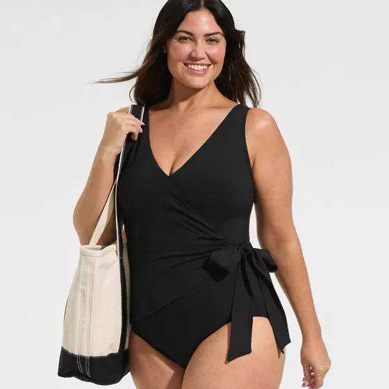 Women's Plus Size Side Tie Wrap One Piece Swimsuit - primary