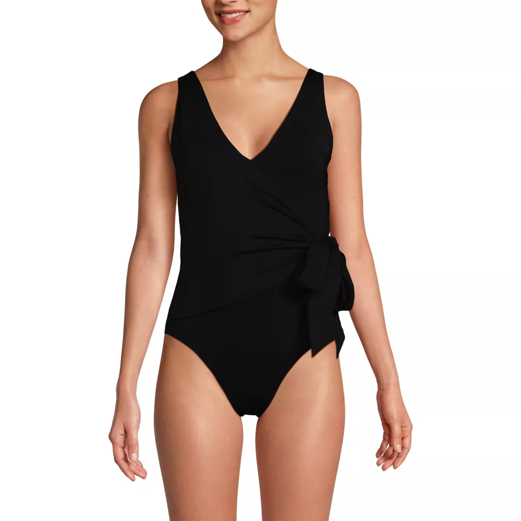 Women's Chlorine Resistant Side Tie Wrap High Leg One Piece Swimsuit