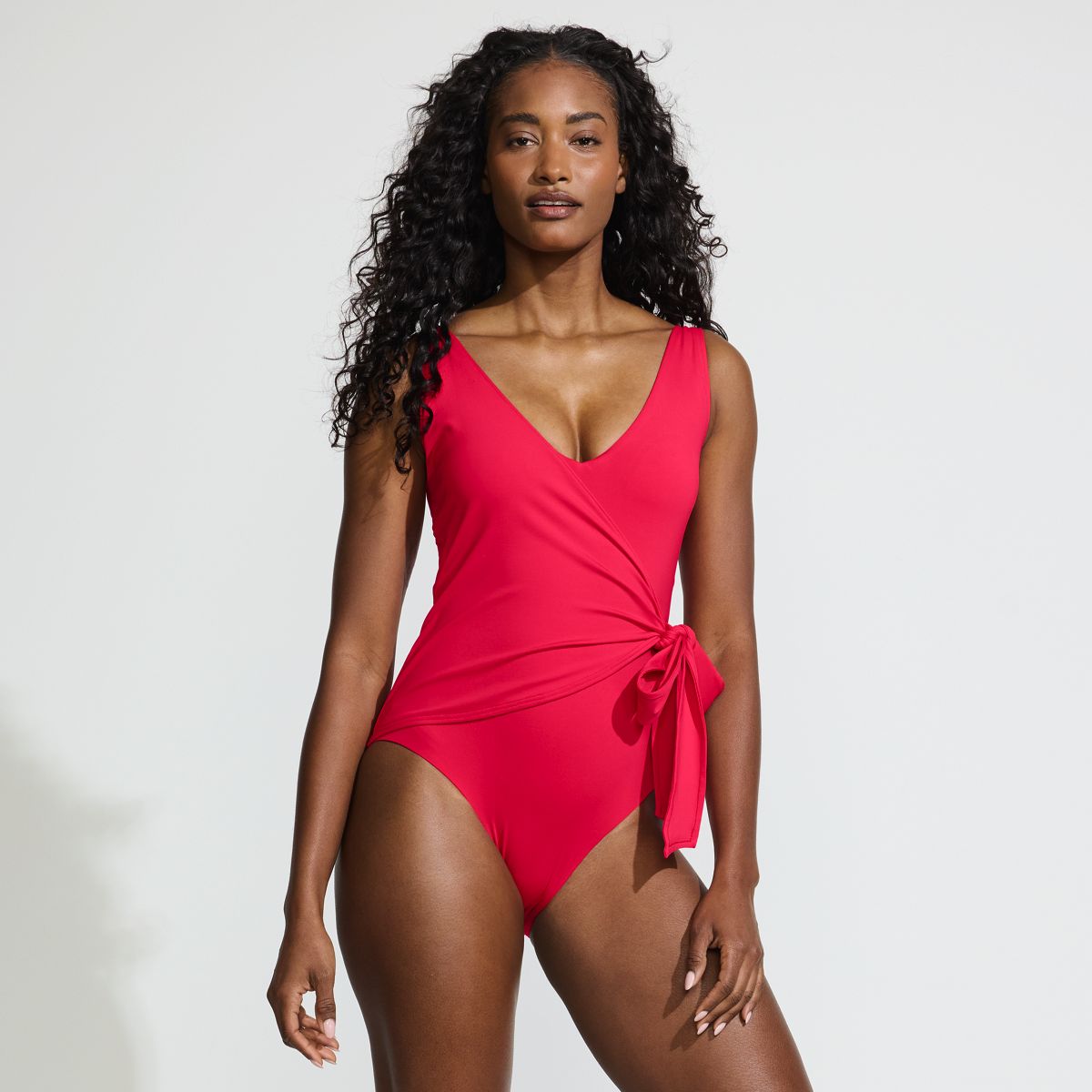 Women's Chlorine Resistant Side Tie Wrap High Leg One Piece Swimsuit