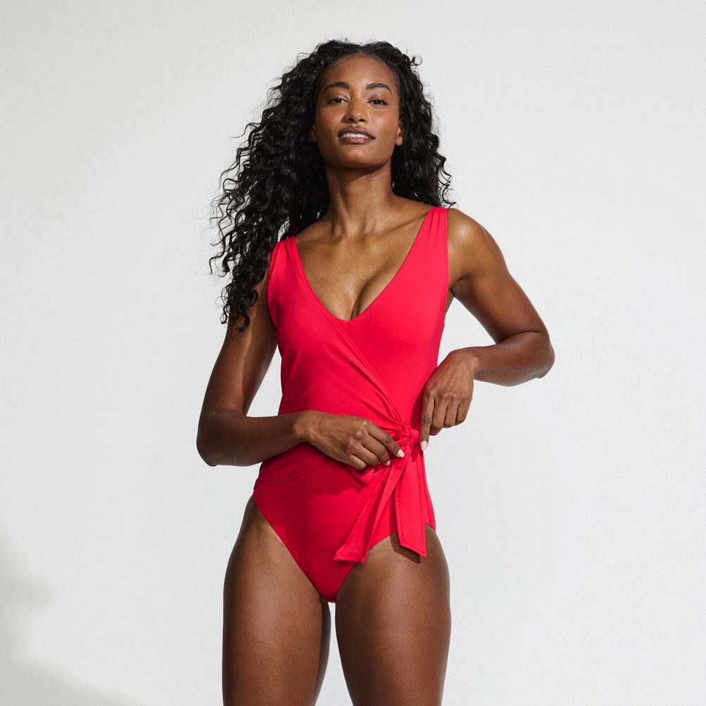 Women s Side Tie Wrap One Piece Swimsuit Lands End
