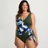 Women's Plus Size Side Tie Wrap One Piece Swimsuit, Front