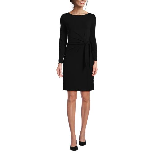 Women's Boatneck Long Sleeve Tie Waist Dress, Front