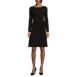 Women's Boatneck Long Sleeve Tie Waist Dress, Front