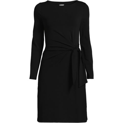 Women's Boatneck Long Sleeve Tie Waist Dress, Front