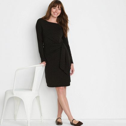 Women's Boatneck Long Sleeve Tie Waist Dress - primary