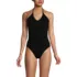 Women's Ruched Multi-Way V-Neck Halter High Leg One Piece Swimsuit, Front