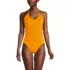 Women's Ruched Multi-Way V-Neck Halter High Leg One Piece Swimsuit, Front