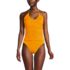 Women's Ruched Multi-Way V-Neck Halter High Leg One Piece Swimsuit, Front