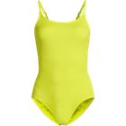 Women's Chlorine Resistant Scoop Neck High Leg Tugless Tank Thin Strap One Piece Swimsuit Adjustable