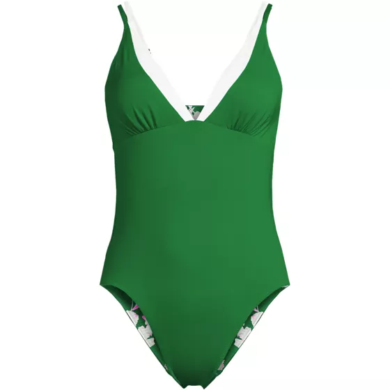 Women's Chlorine Resistant Reversible V-neck Ultra High Leg Strappy One Piece Swimsuit - primary