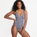 Women's Chlorine Resistant Reversible V-Neck Ultra High Leg Strappy One Piece Swimsuit, Front