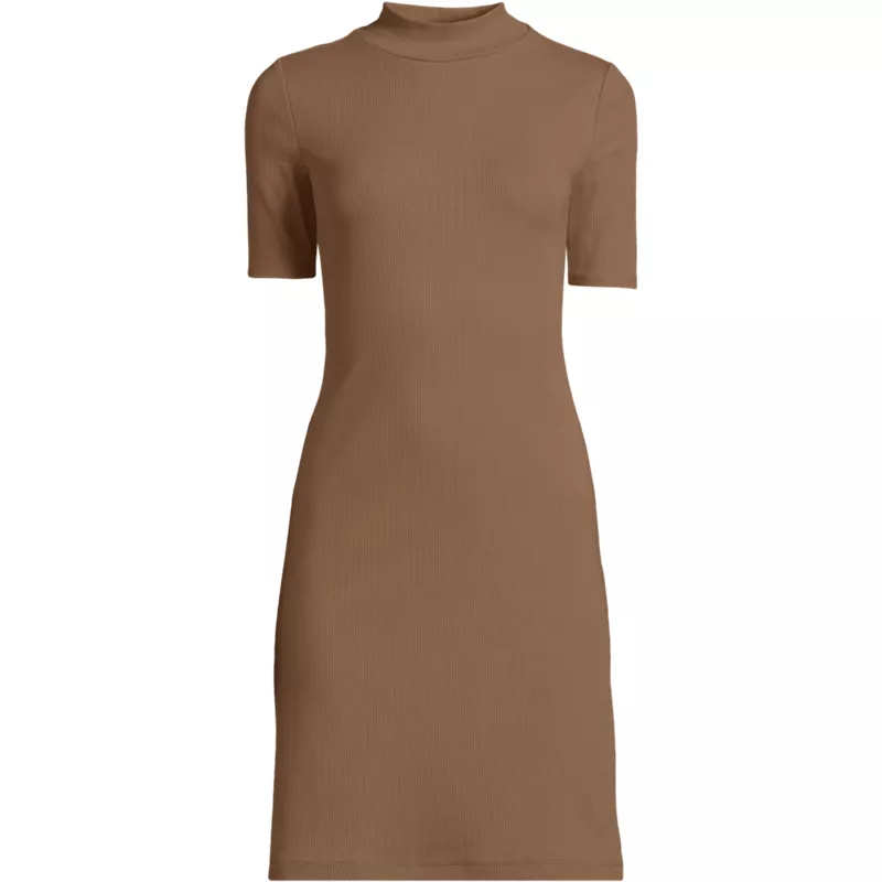 Women's Knit Rib Mock Neck Dress, Front